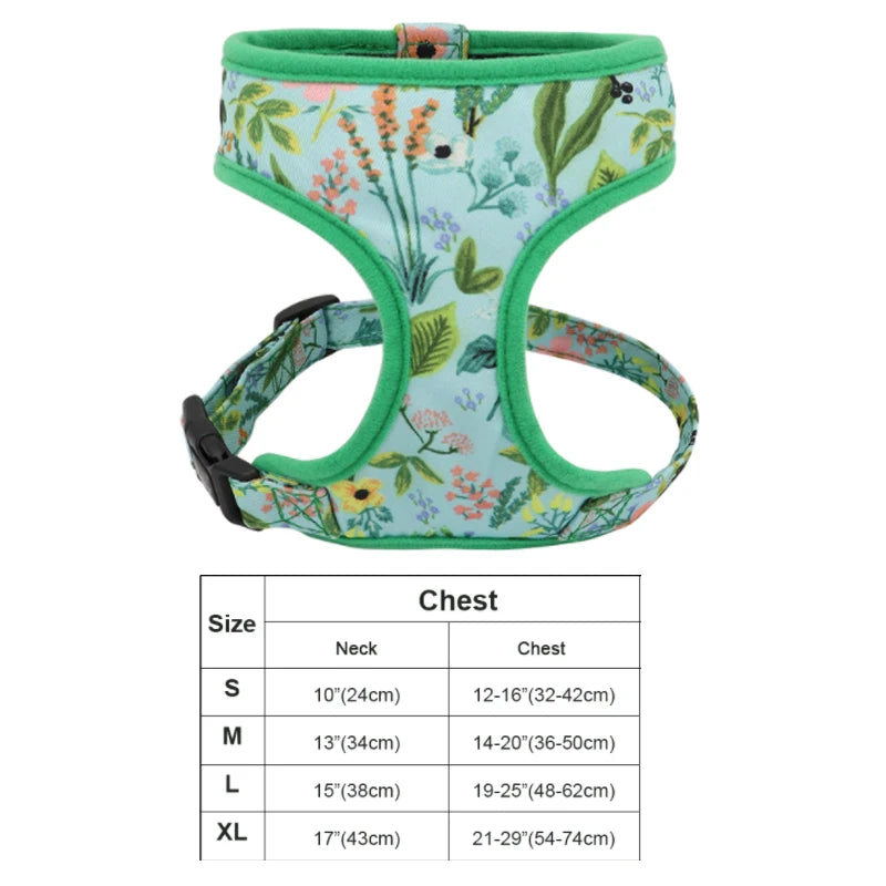 Floral Print Dog Harness and Leash Set - Adjustable Padded Vest for Small to Large Dogs