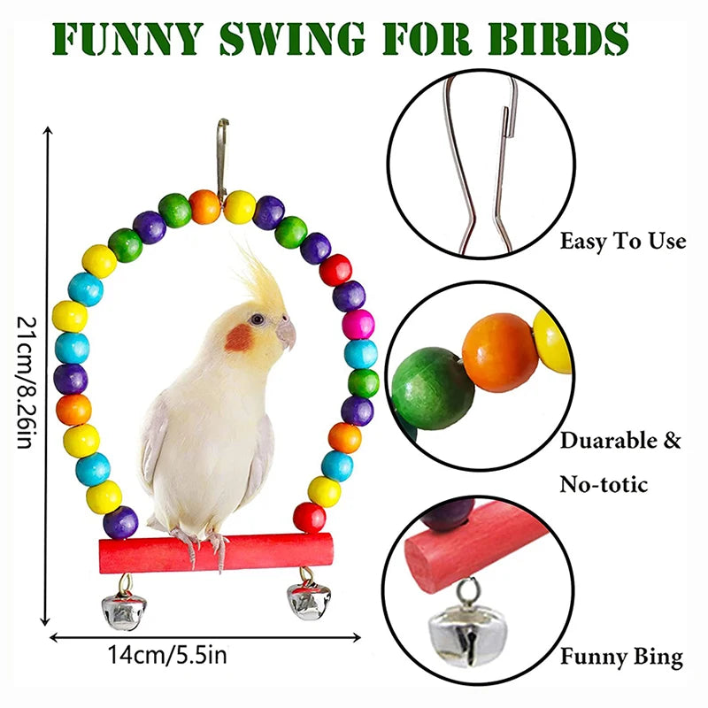 7-Piece Wooden Parrot Toy Set - Complete Bird Cage Entertainment Kit