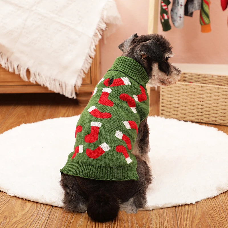 Christmas Dog Sweater - Knitted Turtleneck Pullover for Small Dogs