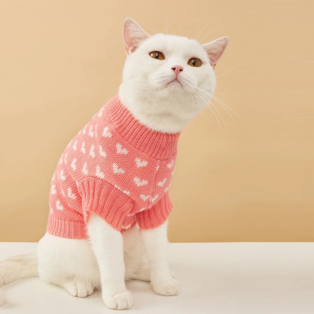 Classic Heart Graphic Cat Sweater - Soft Warm Pet Clothing