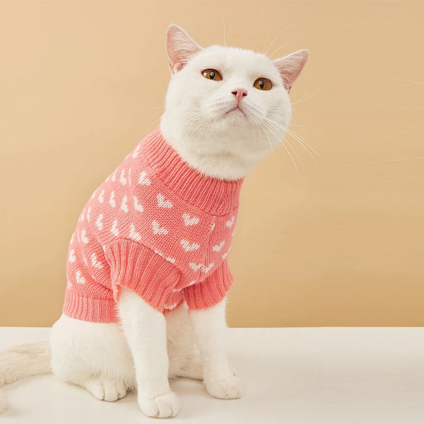 Classic Heart Graphic Cat Sweater - Soft Warm Pet Clothing