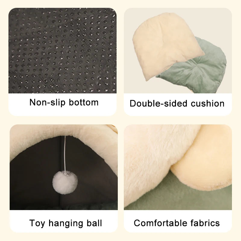 Premium Foldable Cat Bed - Washable Pet Sleeping Cave for Cats & Small Dogs