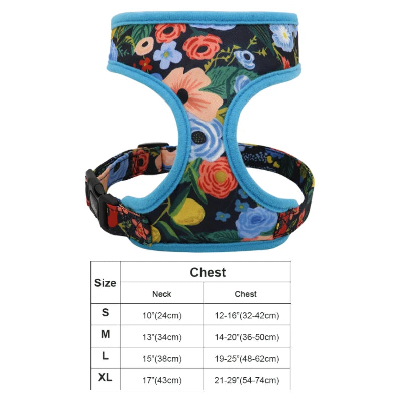 Floral Print Dog Harness and Leash Set - Adjustable Padded Vest for Small to Large Dogs