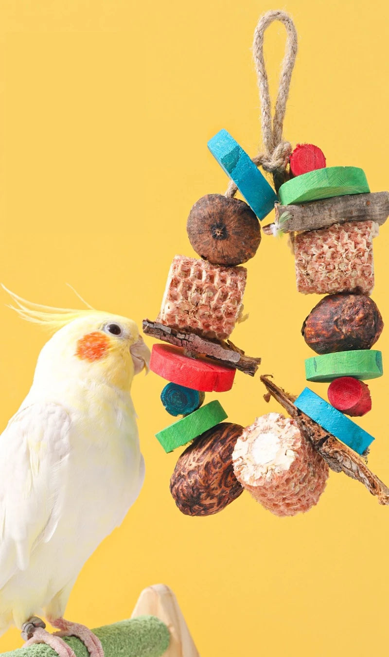 Natural Bird Parrot Chewing Toy - Corn Cob & Wood Combination