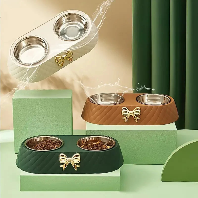 Bowtie Double Pet Bowl - Non-Slip Food and Water Bowls for Dogs and Cats