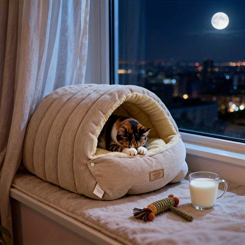 Premium Winter Warm Cat Bed - Soft Plush Pet Sleeping Cave