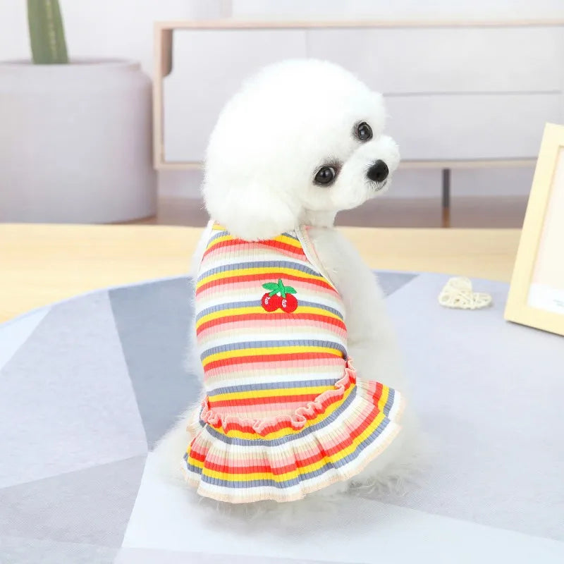 Corduroy Ruffle Striped Vest Dress for Dogs and Cats