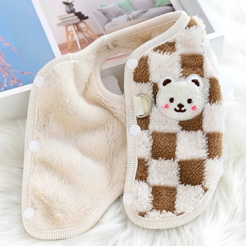 Cute Bear Print Pet Sweater - Plush Winter Jacket for Small Dogs