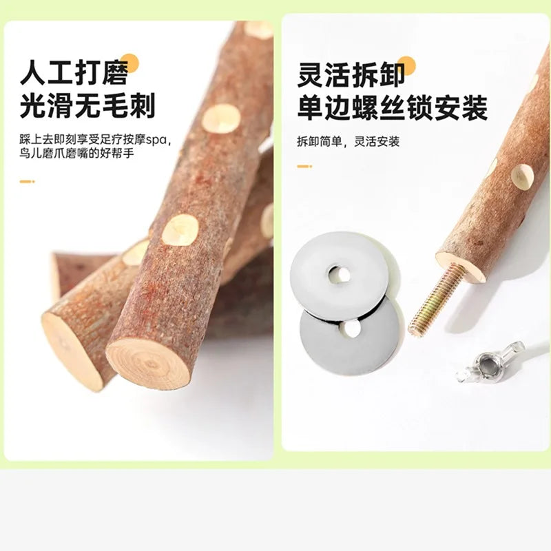 Natural Wood Bird Perch Stand - Paw Grinding Branch for Parakeets, Budgies & Cockatiels