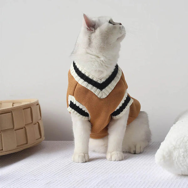 Collegiate Style Pet Vest - Winter Warm Cat & Dog Sweater Jacket