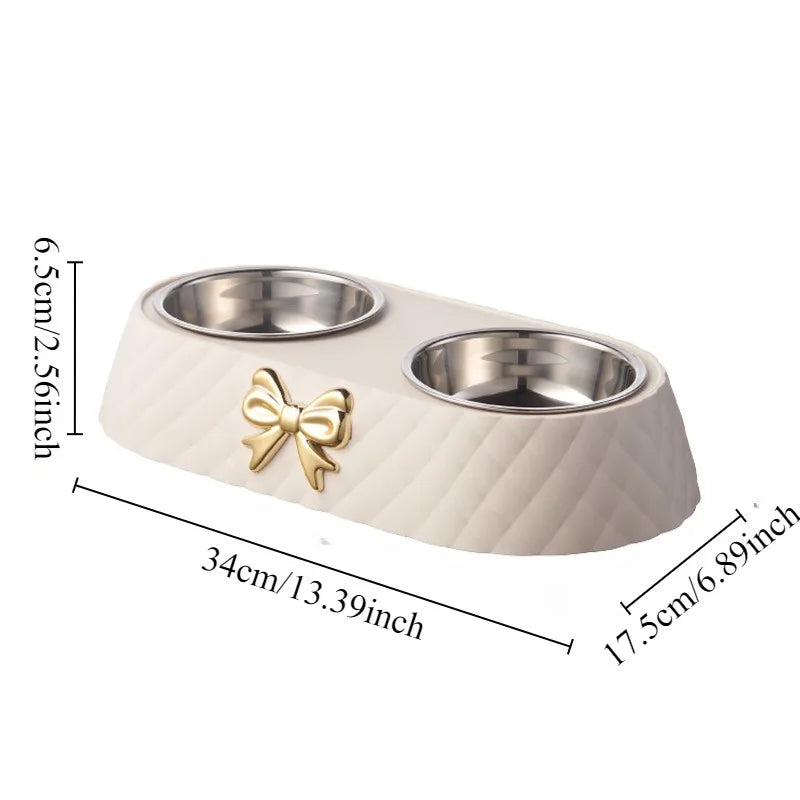 Bowtie Double Pet Bowl - Non-Slip Food and Water Bowls for Dogs and Cats