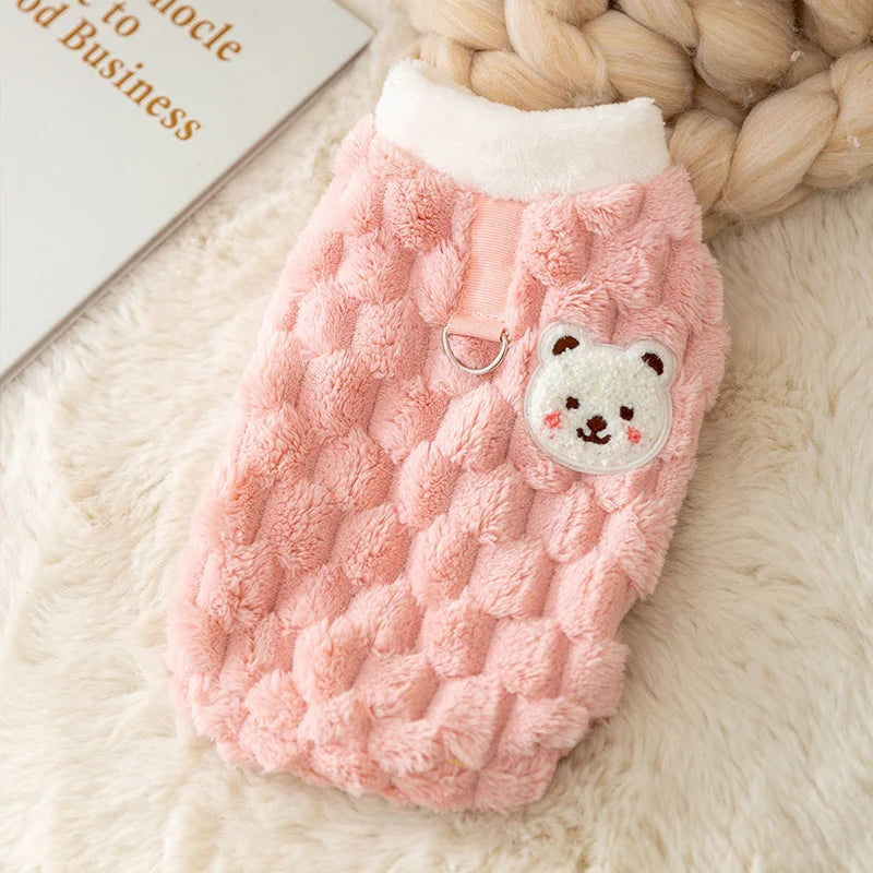 Cute Bear Print Pet Sweater - Plush Winter Jacket for Small Dogs
