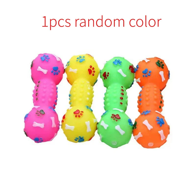 Paw Print Dumbbell Squeaky Dog Toy - Durable PVC Chew Toy for Dogs