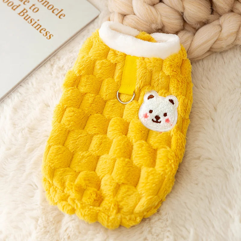 Cute Bear Print Pet Sweater - Plush Winter Jacket for Small Dogs