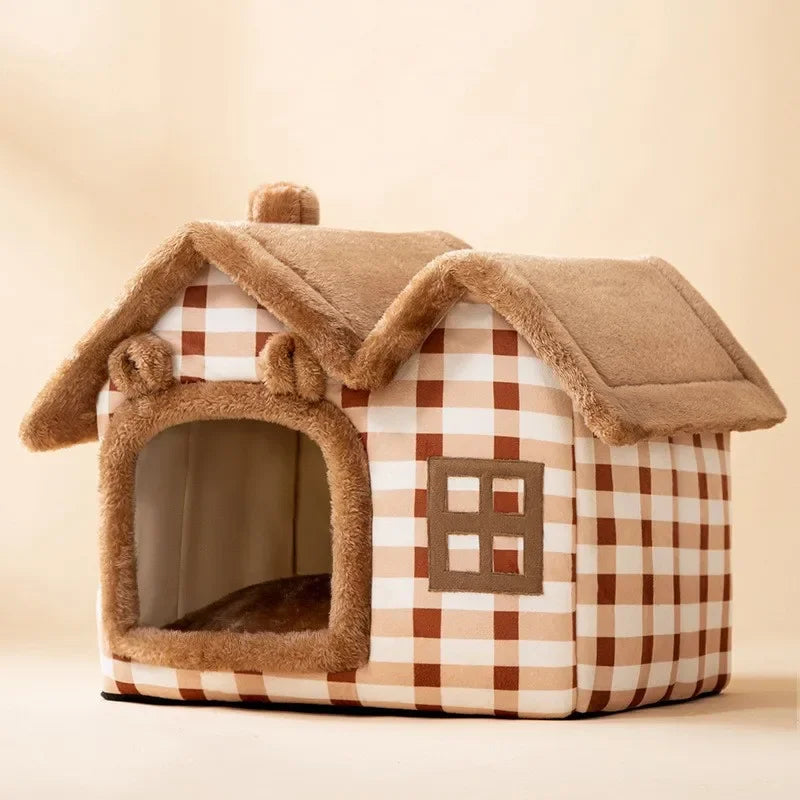 Cozy Pet Cave Bed - Foldable Winter Warm House for Cats & Small Dogs