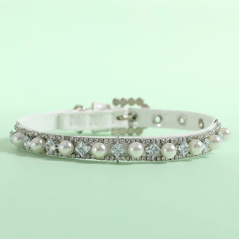 Luxury Pearl & Rhinestone Pet Collar - Elegant Necklace for Cats & Small Dogs