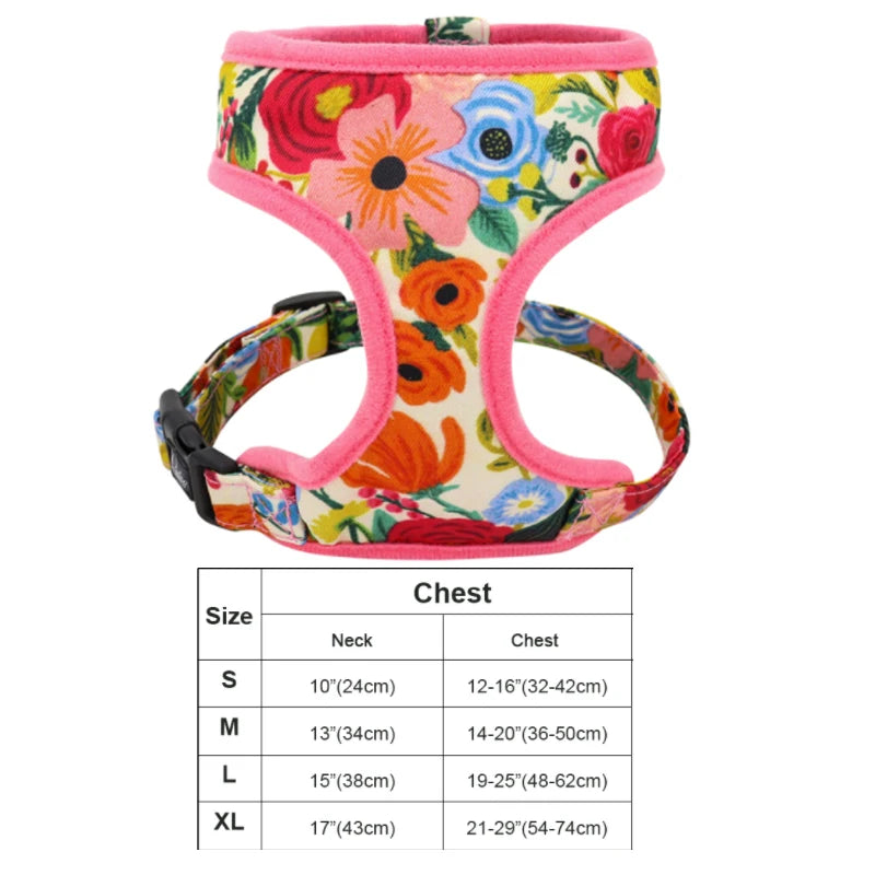 Floral Print Dog Harness and Leash Set - Adjustable Padded Vest for Small to Large Dogs