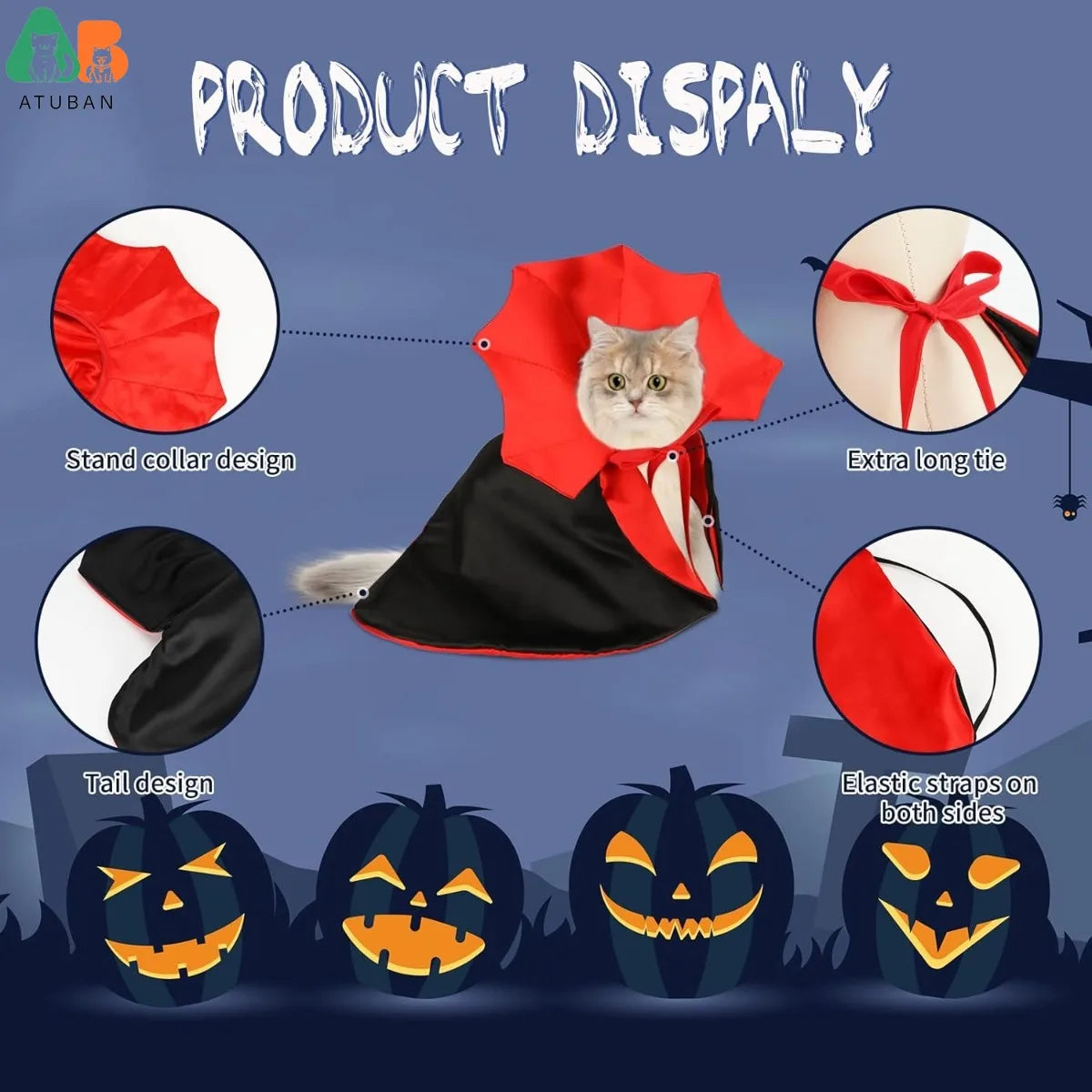Pet Vampire Cape Costume for Cats and Small Dogs