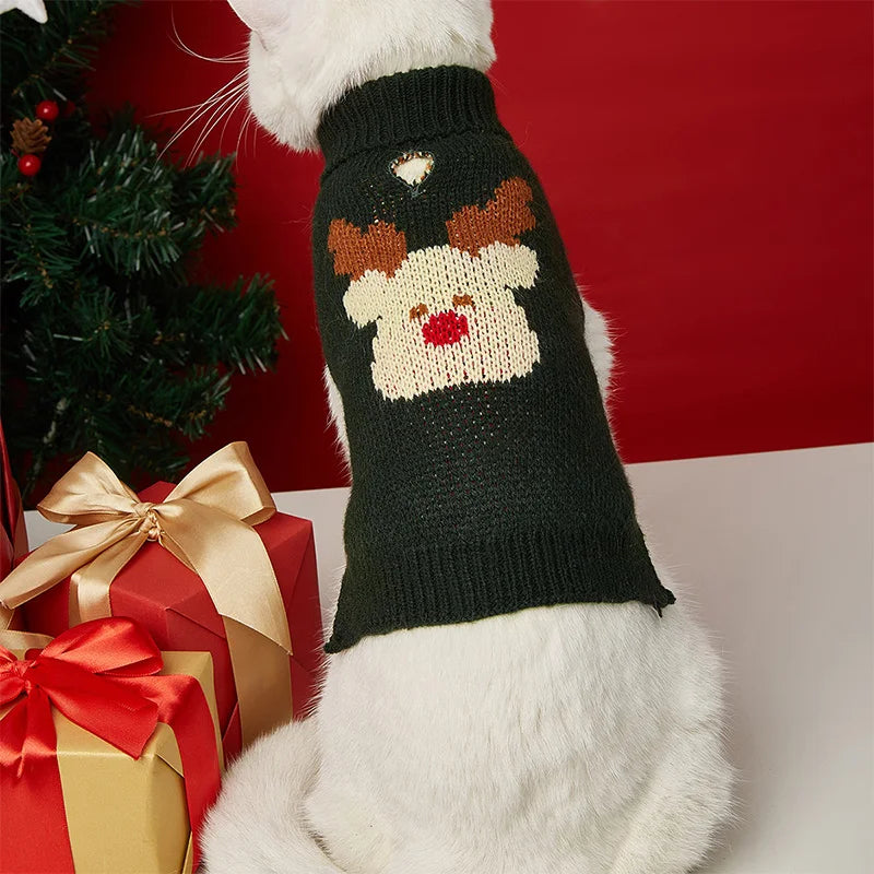 Christmas Dog Sweater - Knitted Turtleneck Pullover for Small Dogs