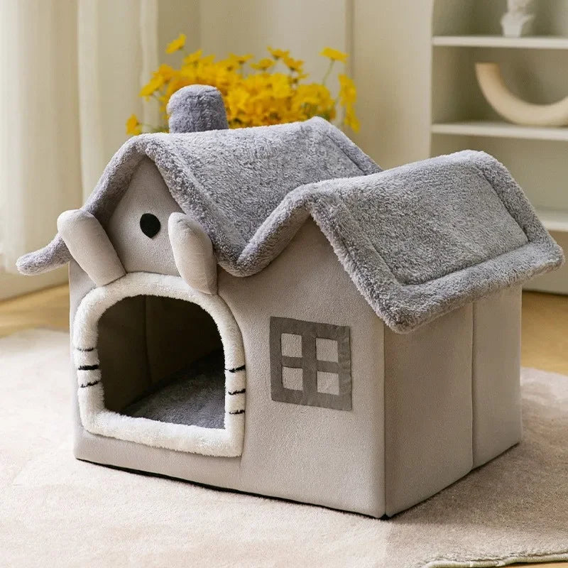 Cozy Pet Cave Bed - Foldable Winter Warm House for Cats & Small Dogs