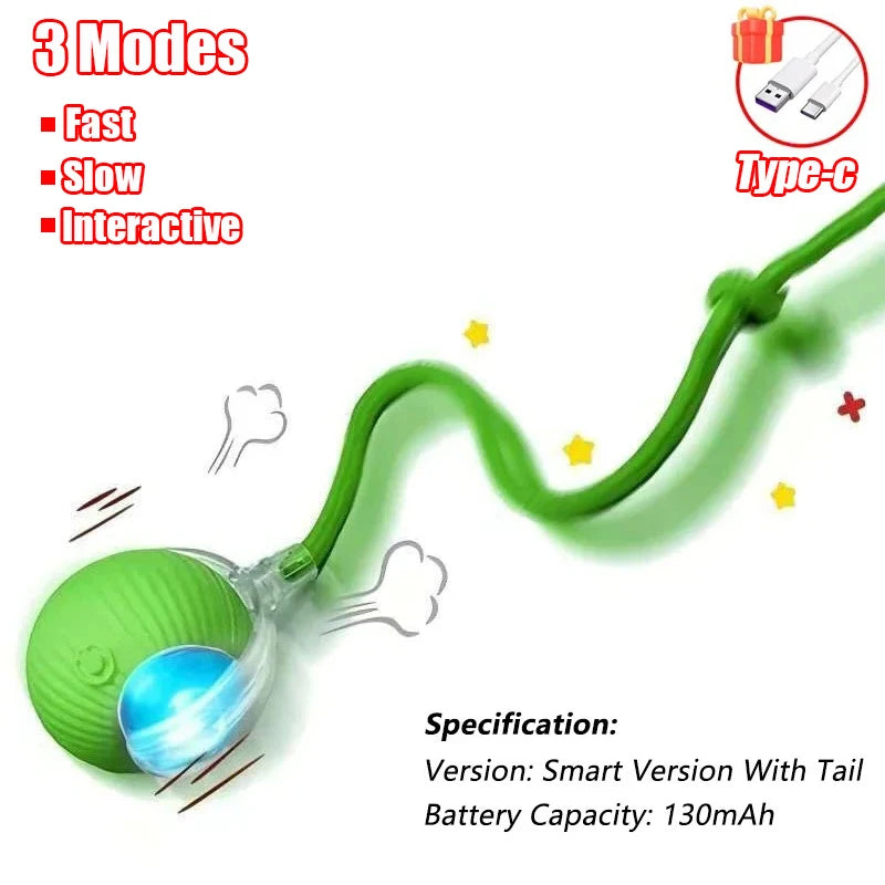 Interactive Cat Ball Toy - Automatic Rolling with Faux Tail