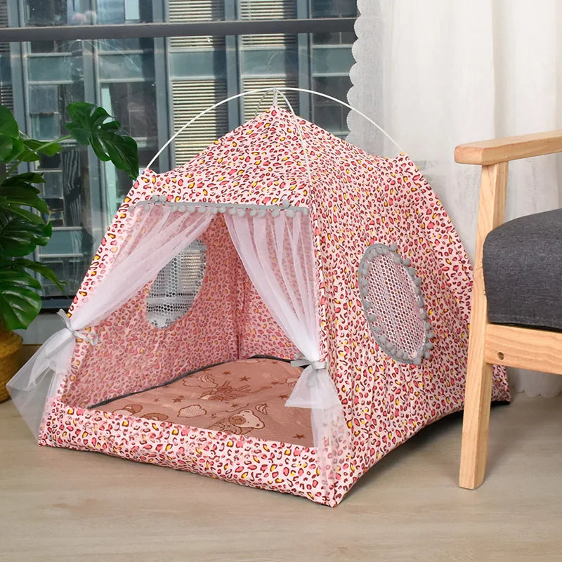 Semi-Enclosed Cat Tent Bed - Breathable Velvet Pet House