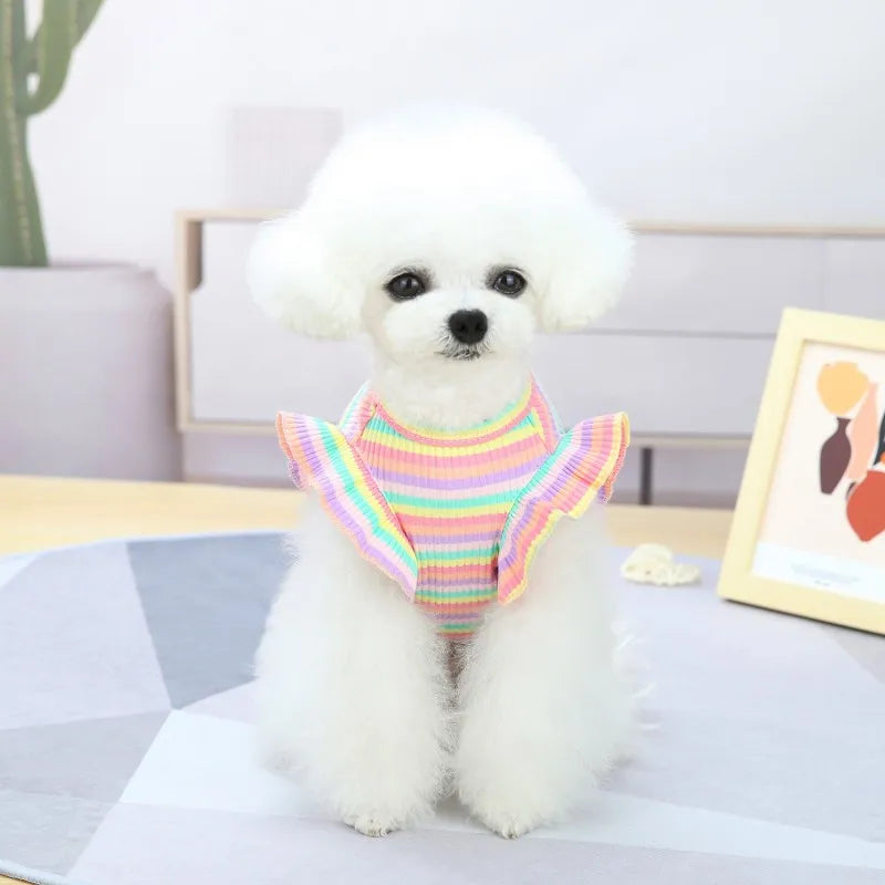 Corduroy Ruffle Striped Vest Dress for Dogs and Cats
