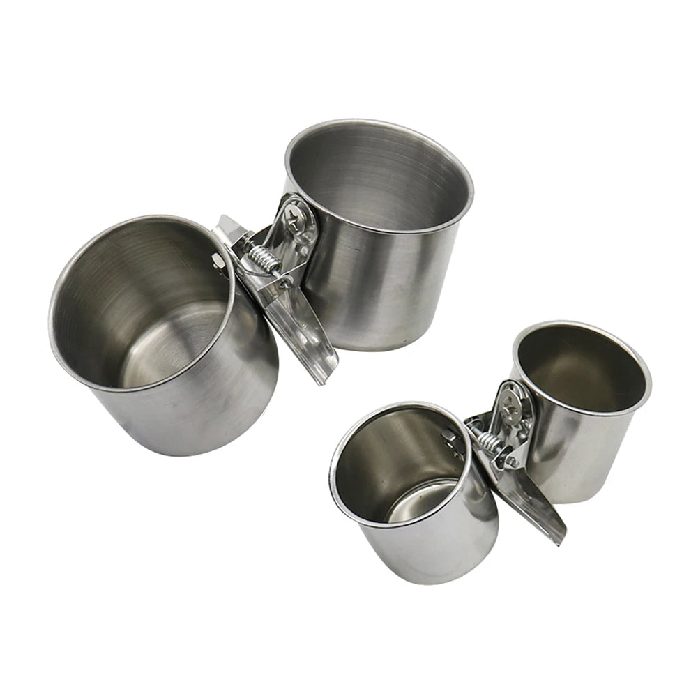 Stainless Steel Bird Feeder with Clip - Single & Double Cup Options