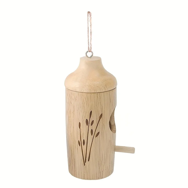 Wooden Hanging Hummingbird House - Outdoor Bird Nest Chalet