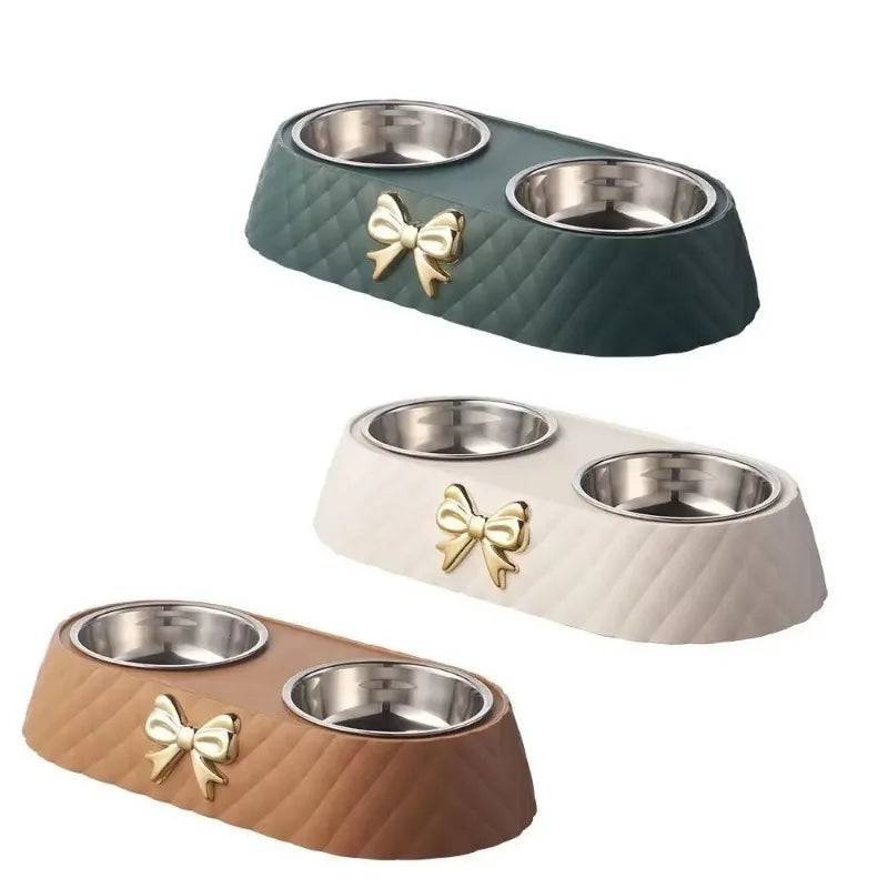 Bowtie Double Pet Bowl - Non-Slip Food and Water Bowls for Dogs and Cats