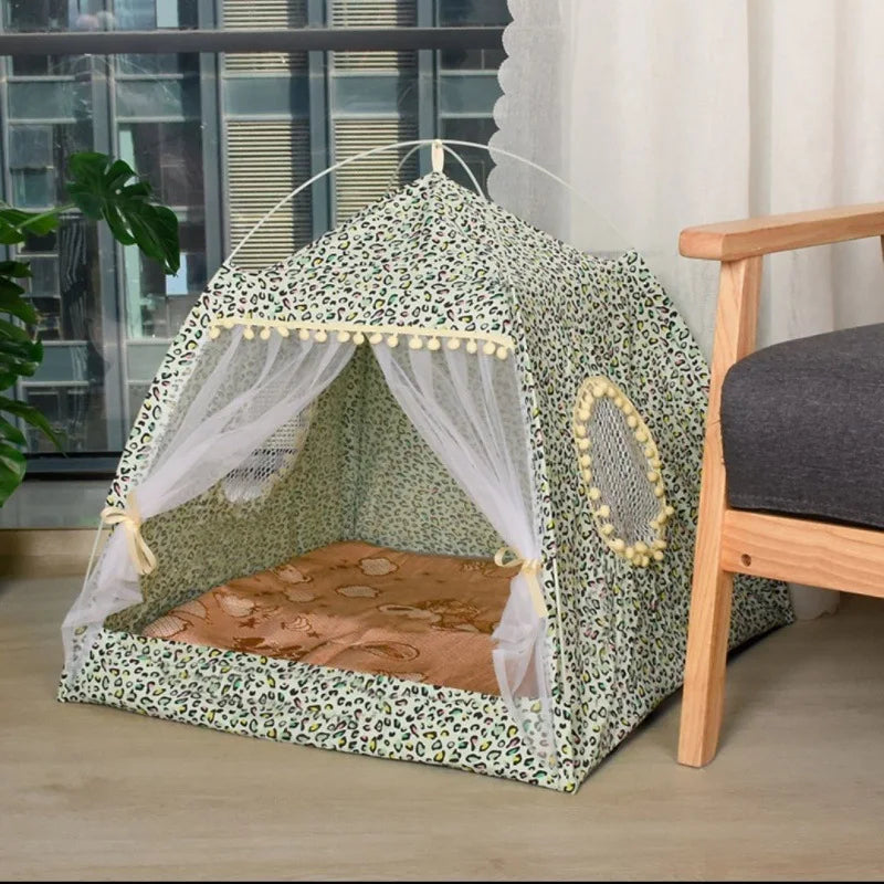 Semi-Enclosed Cat Tent Bed - Breathable Velvet Pet House