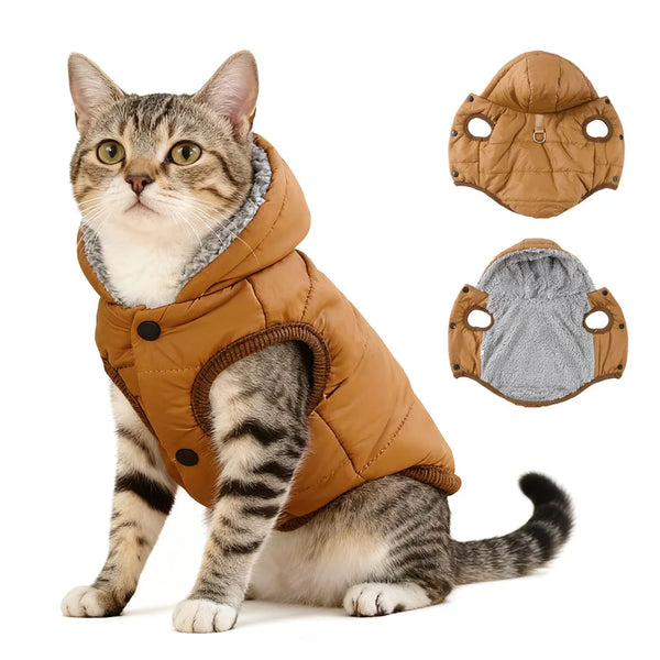Waterproof Hooded Pet Jacket - Warm Fleece Coat for Small to Medium Dogs & Cats