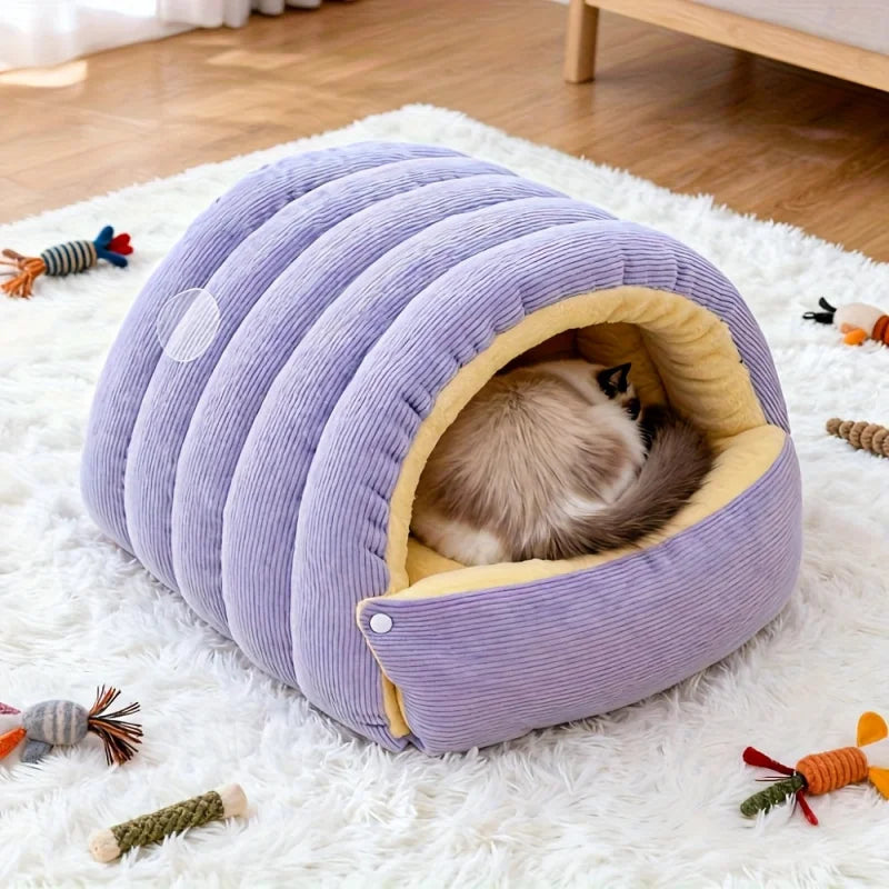 Premium Winter Warm Cat Bed - Soft Plush Pet Sleeping Cave