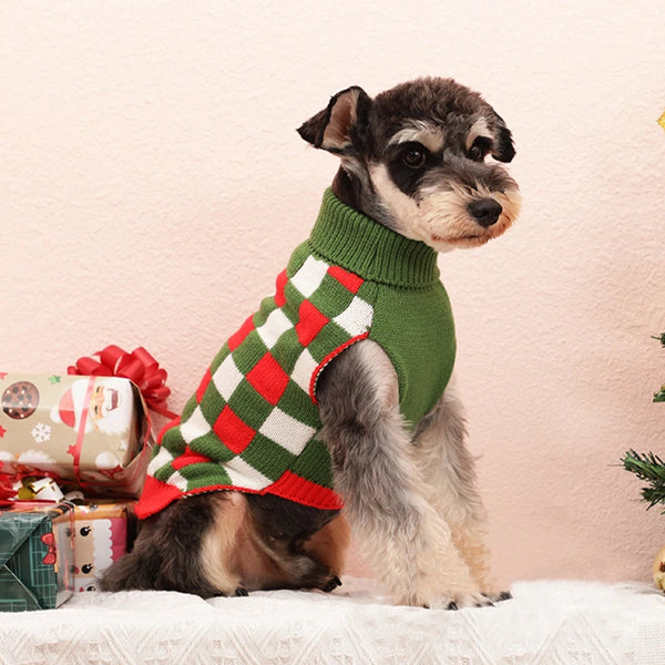 Christmas Dog Sweater - Knitted Turtleneck Pullover for Small Dogs