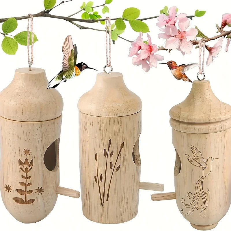 Wooden Hanging Hummingbird House - Outdoor Bird Nest Chalet