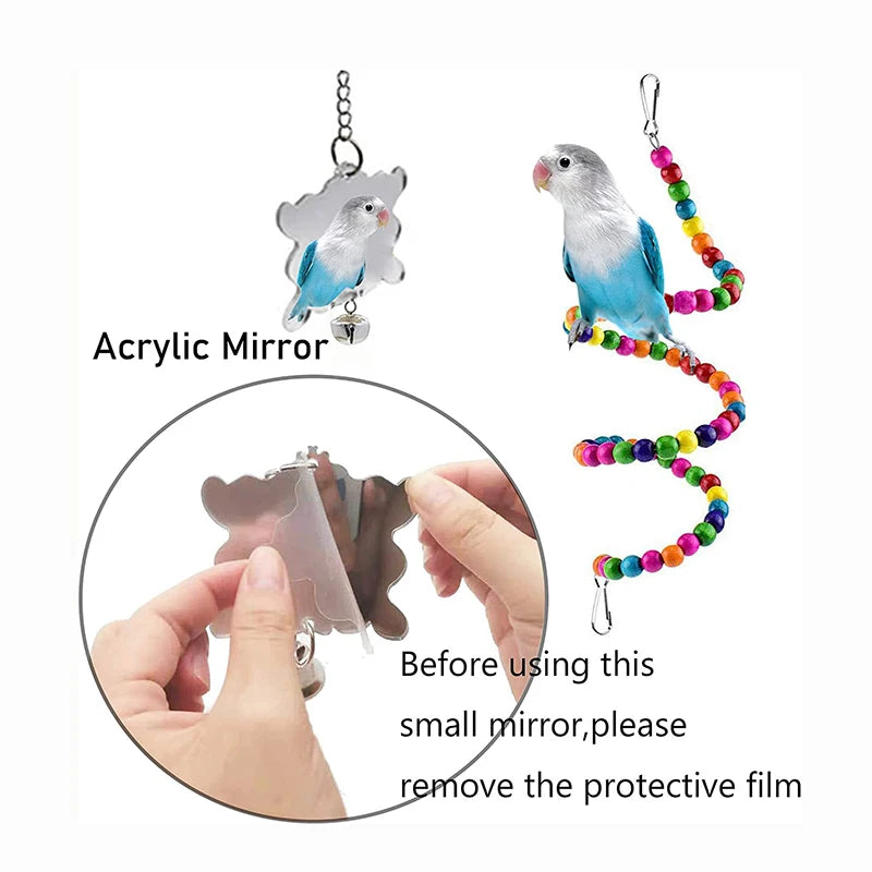 7-Piece Wooden Parrot Toy Set - Complete Bird Cage Entertainment Kit