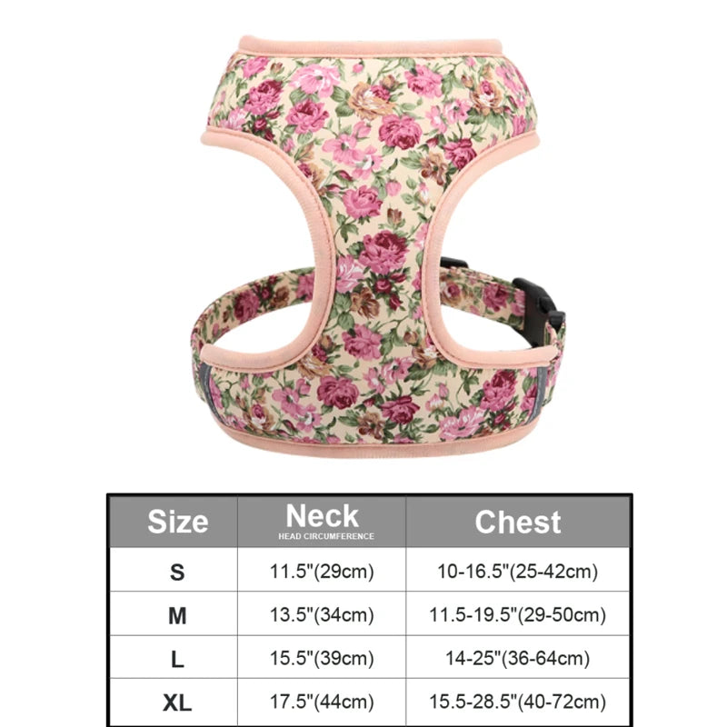 Floral Print Dog Harness and Leash Set - Adjustable Padded Vest for Small to Large Dogs