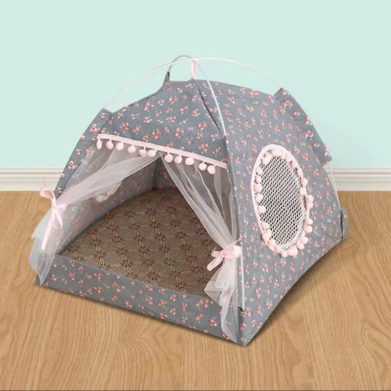 Semi-Enclosed Cat Tent Bed - Breathable Velvet Pet House