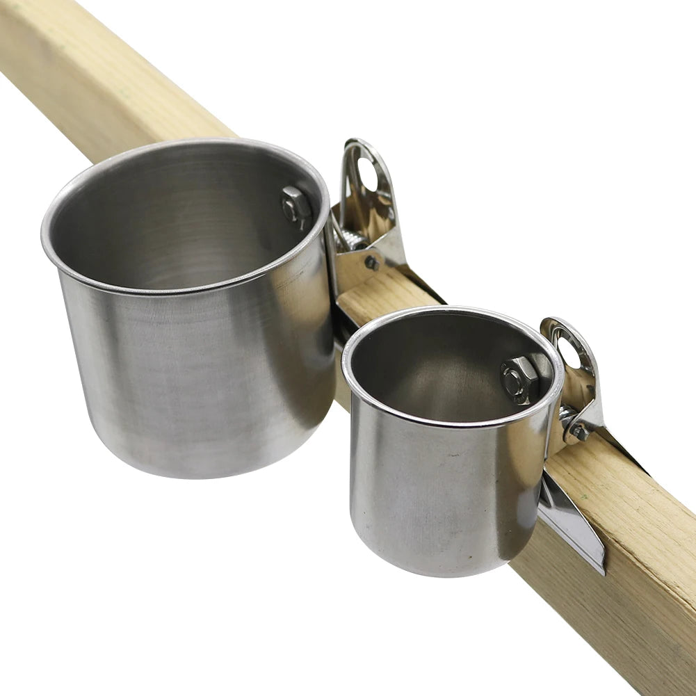 Stainless Steel Bird Feeder with Clip - Single & Double Cup Options