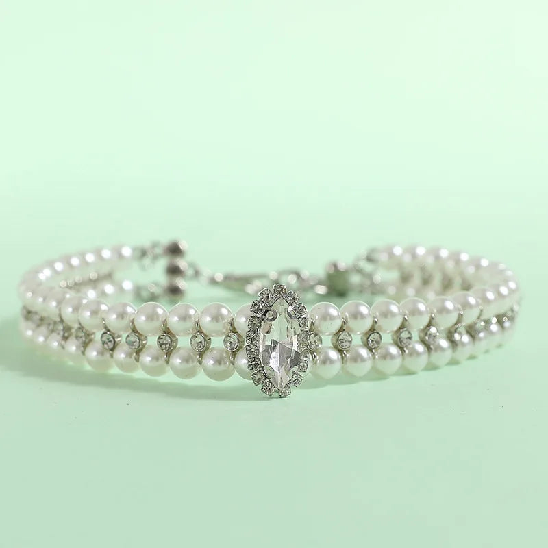 Luxury Pearl & Rhinestone Pet Collar - Elegant Necklace for Cats & Small Dogs