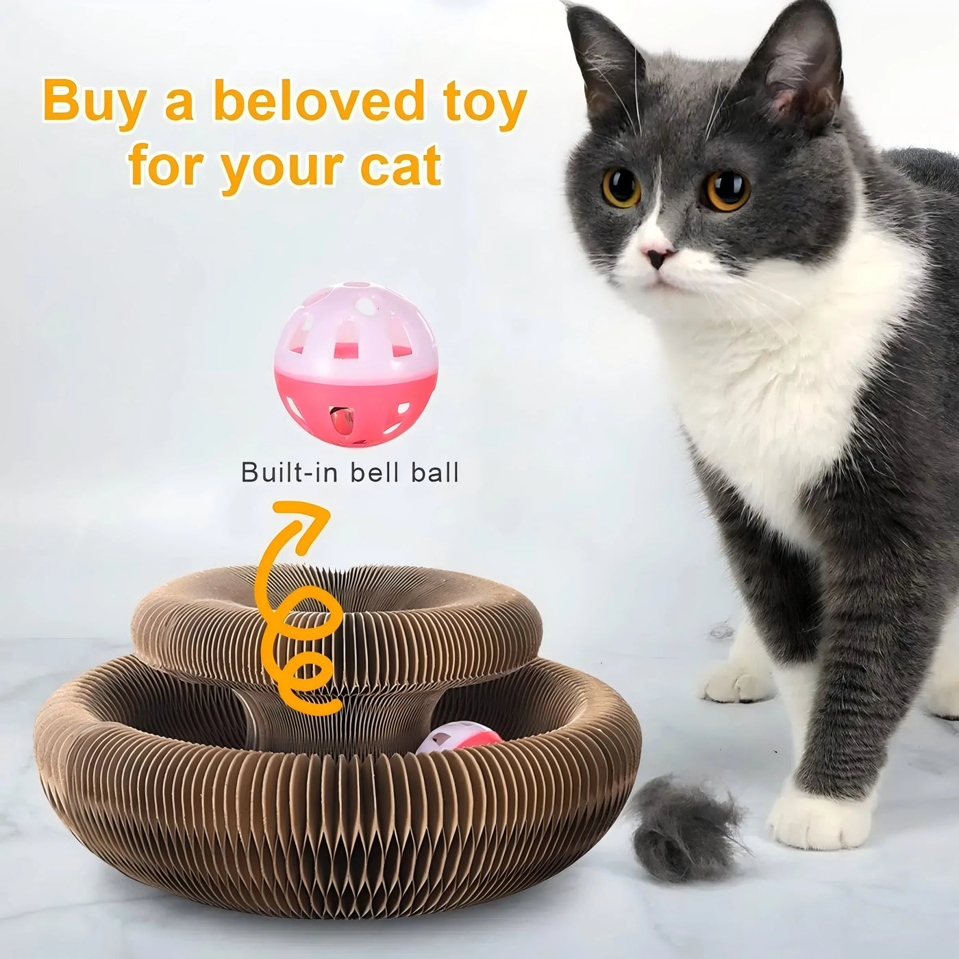 Round Corrugated Cat Scratching Board with Ball Toy