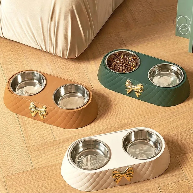Bowtie Double Pet Bowl - Non-Slip Food and Water Bowls for Dogs and Cats