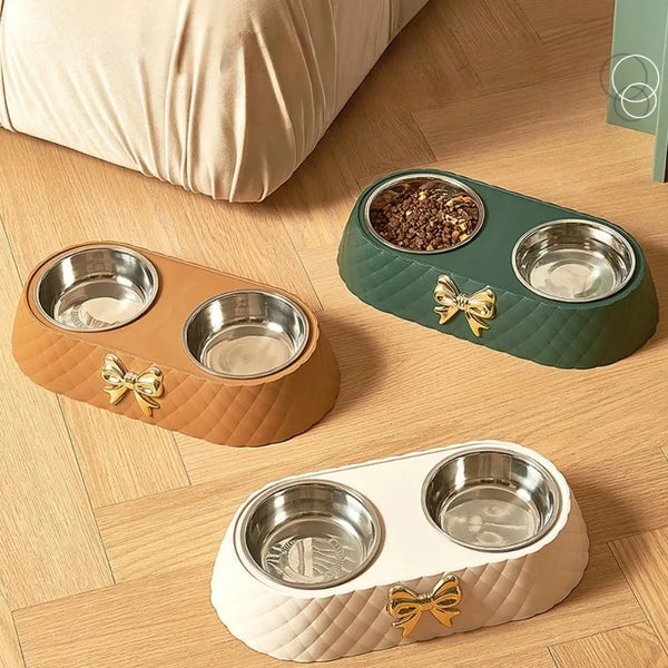 Bowtie Double Pet Bowl - Non-Slip Food and Water Bowls for Dogs and Cats