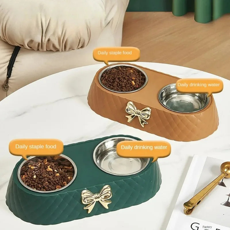 Bowtie Double Pet Bowl - Non-Slip Food and Water Bowls for Dogs and Cats