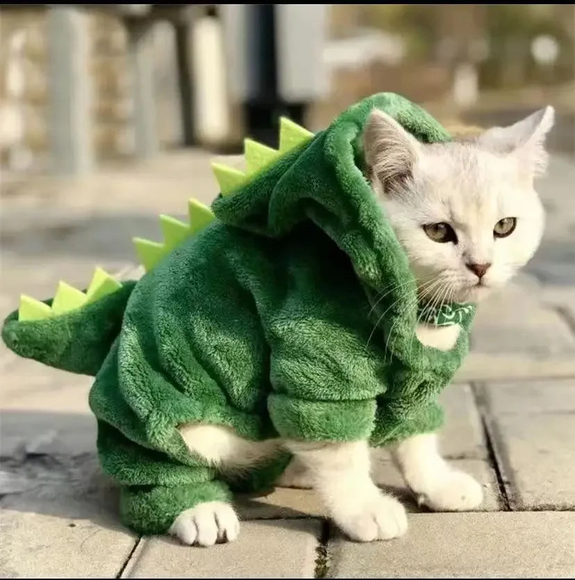 Dinosaur Pet Costume - Warm Fleece Hoodie for Cats & Small Dogs