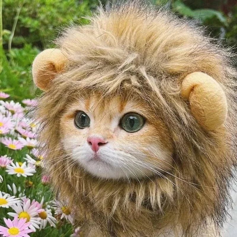 Cat Lion Mane Costume - Adjustable Pet Headgear for Cats and Dogs
