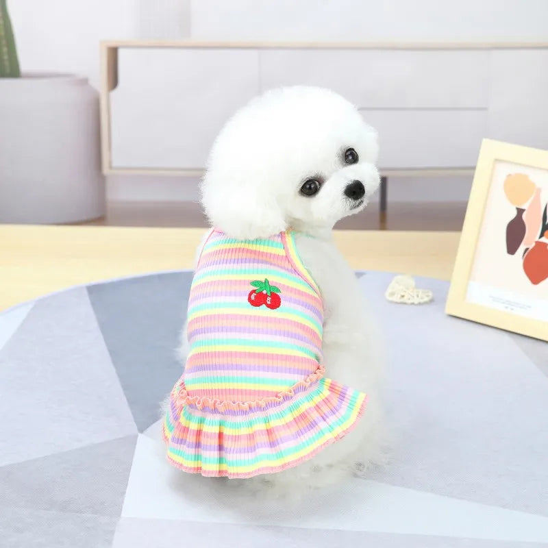 Corduroy Ruffle Striped Vest Dress for Dogs and Cats