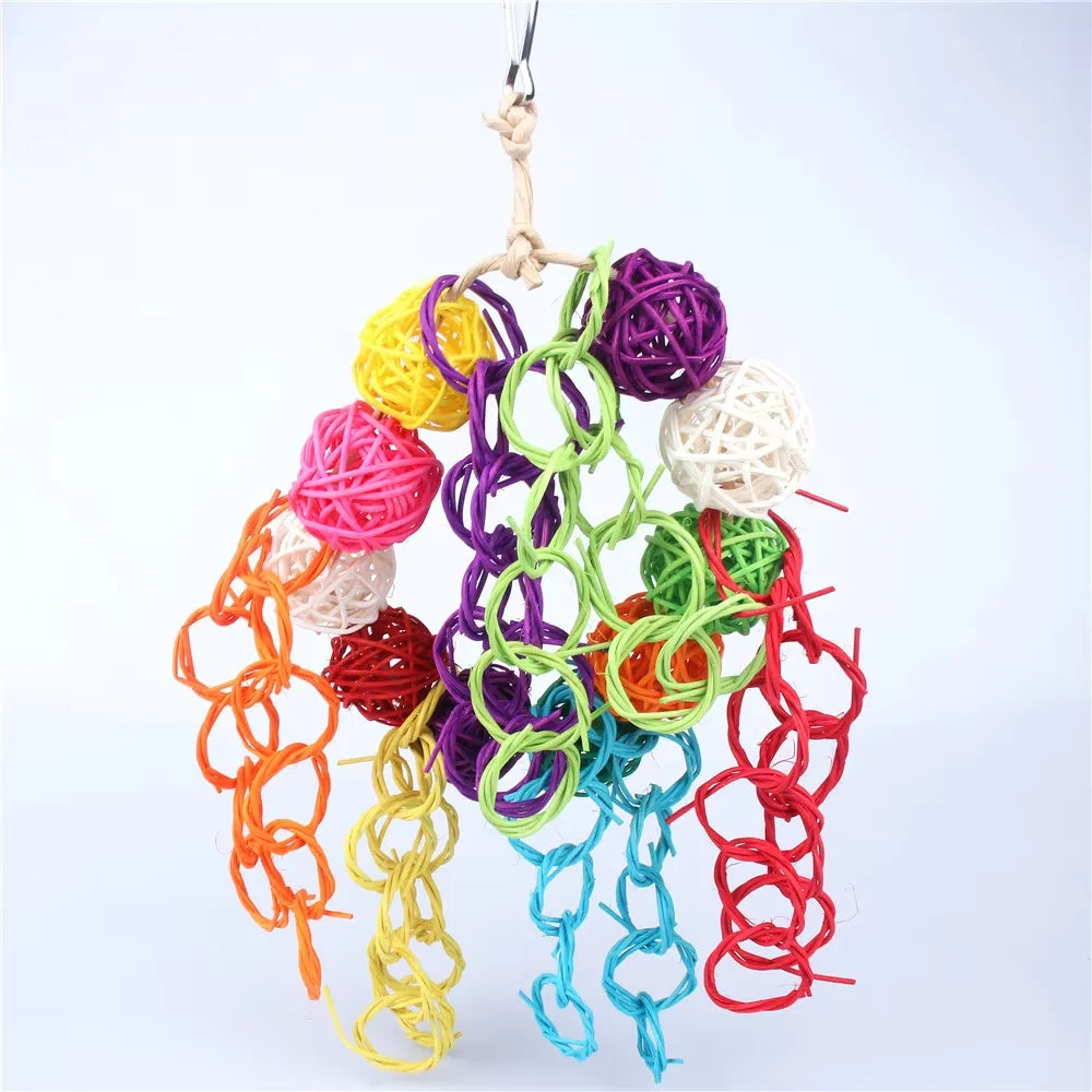 Premium Parrot Toy Set - Natural Wood & Woven Enrichment Toys