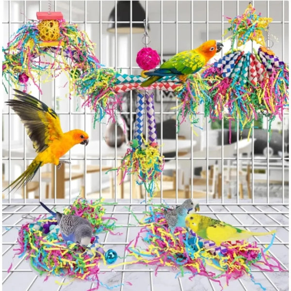 Premium Parrot Toy Set - Natural Wood & Woven Enrichment Toys