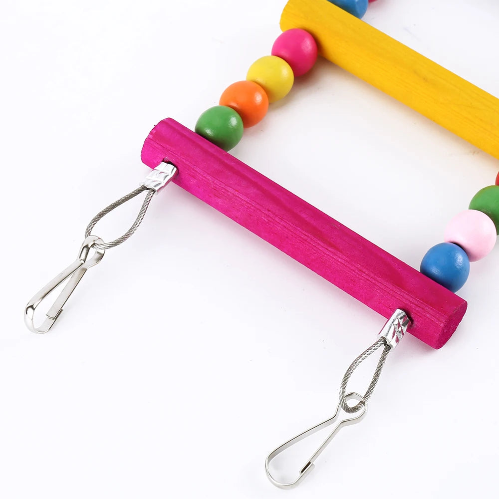 12-Step Wooden Climbing Ladder for Birds - Colorful Hanging Bridge Toy